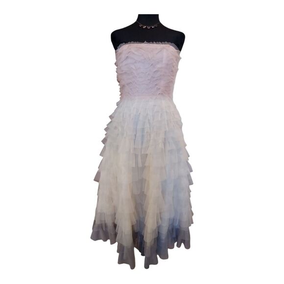 Modcloth x Traffic People NWT Strapless Tiered Tulle Ombré Midi Dress Size L - Picture 2 of 8